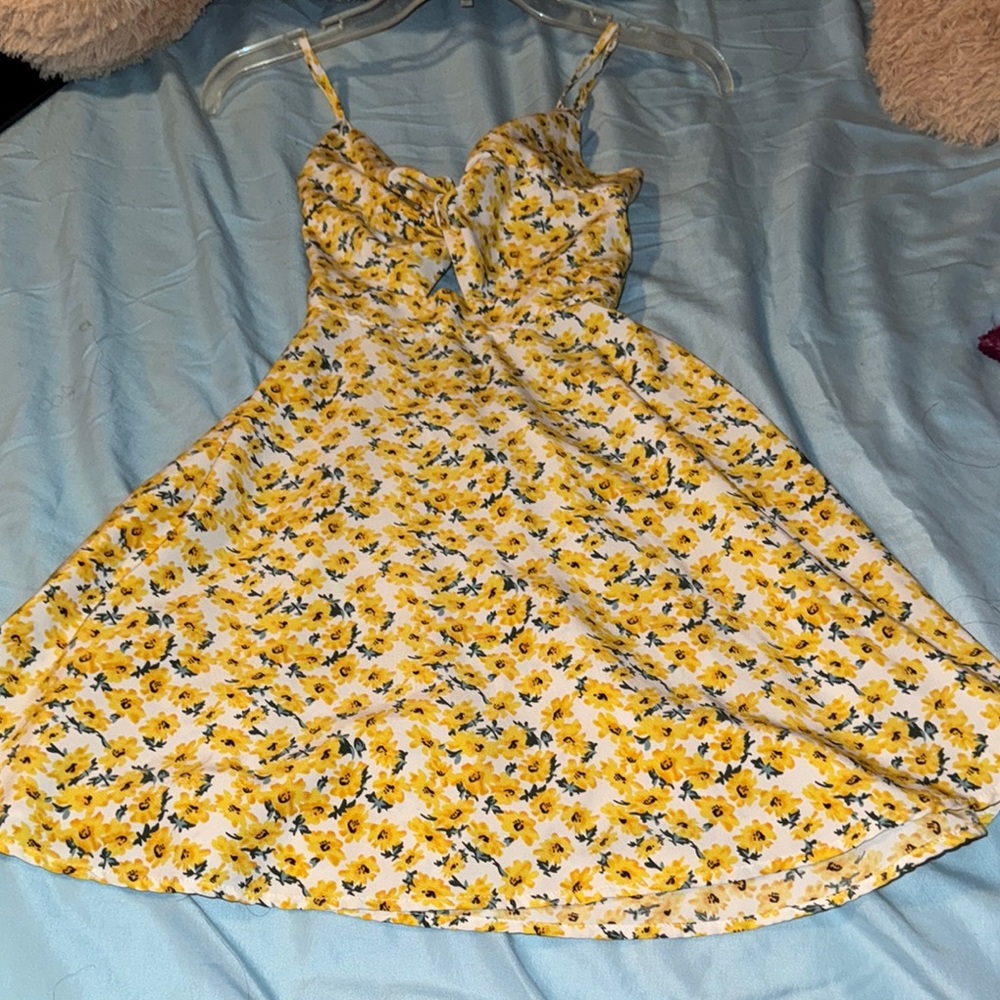SHEIN Gold and Blue Spaghetti Strap Mini Sundress